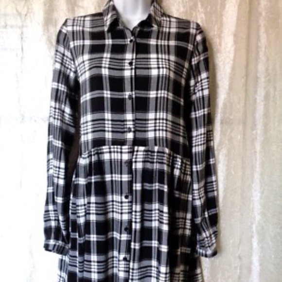 Plaid Button Up Shirt Dress - Picture 1 of 7